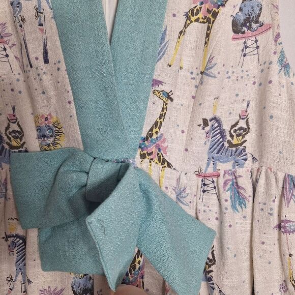 Vintage Manoush Twee Midi Dress Novelty Tea Party Animal Circus Sleeveless Sz 8 - Picture 4 of 10